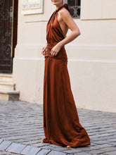 Elegant Low-waist Pleated Waist Satin Maxi Dress